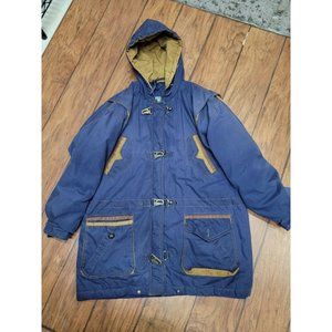 East West Vintage Women's Puffer Blue Gold Ski Jacket Coat Size S 90s Retro